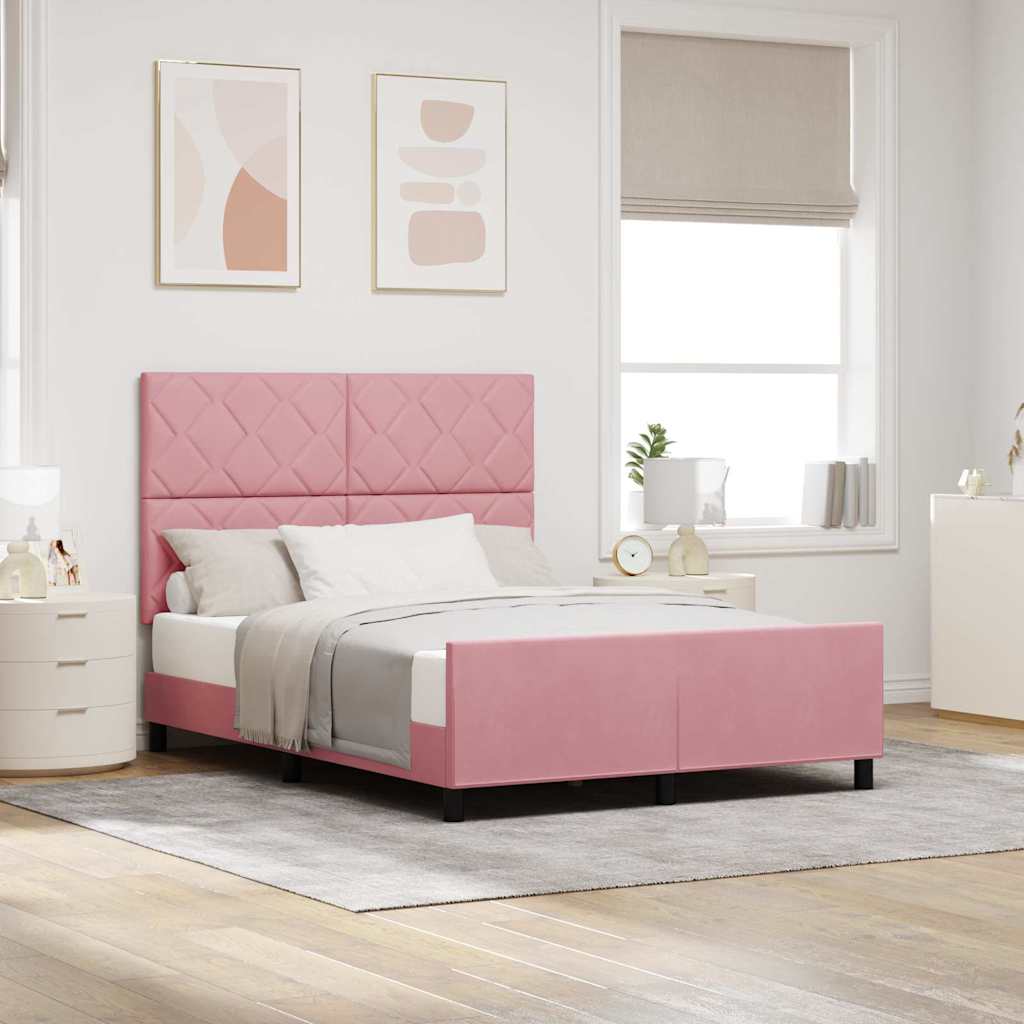 Κρεβάτι με ελατήρια με κεφαλάρι Ροζ 160 x 200 cm Βελούδο - Pakobazaar