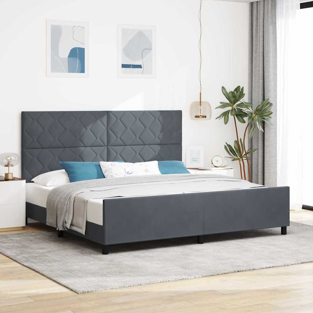 Κρεβάτι με ελατήρια Σκούρο γκρι 200 x 200 cm Βελούδο - Pakobazaar