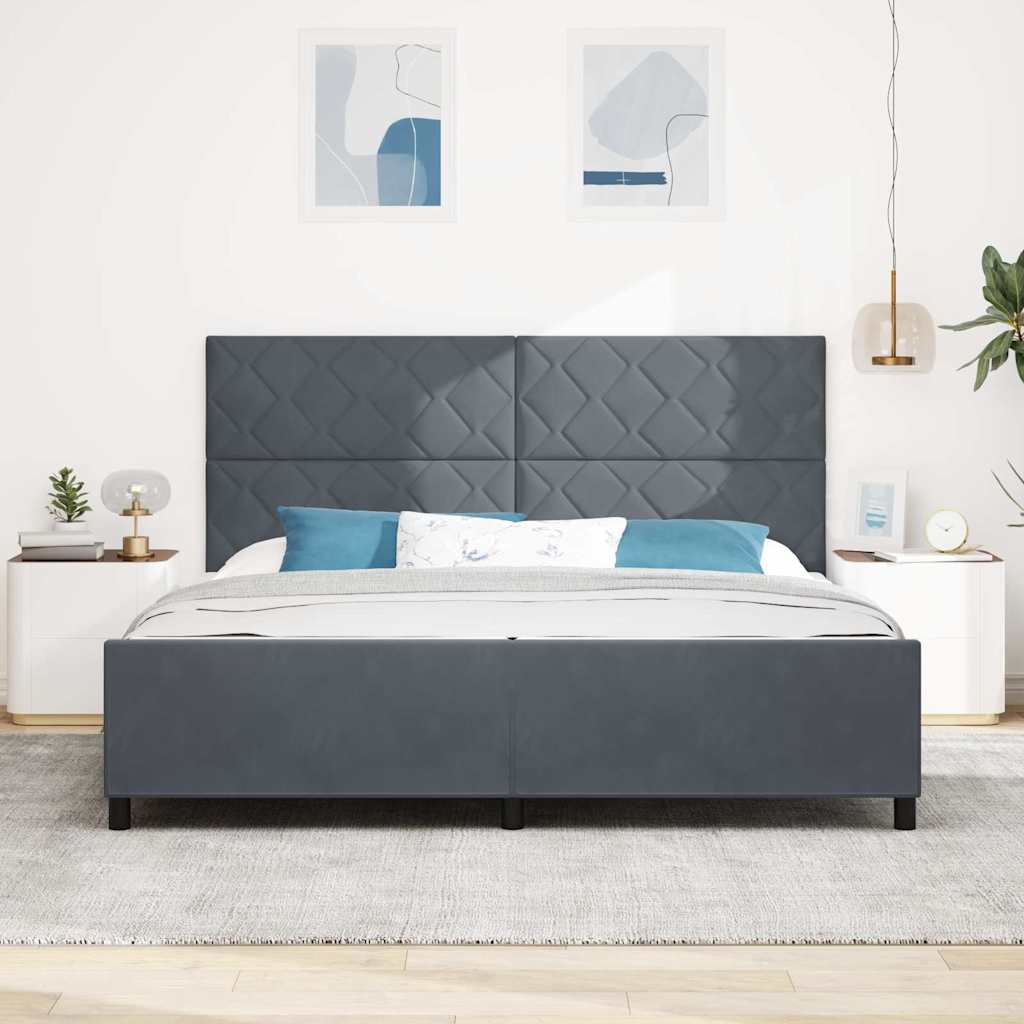 Κρεβάτι με ελατήρια Σκούρο γκρι 200 x 200 cm Βελούδο - Pakobazaar