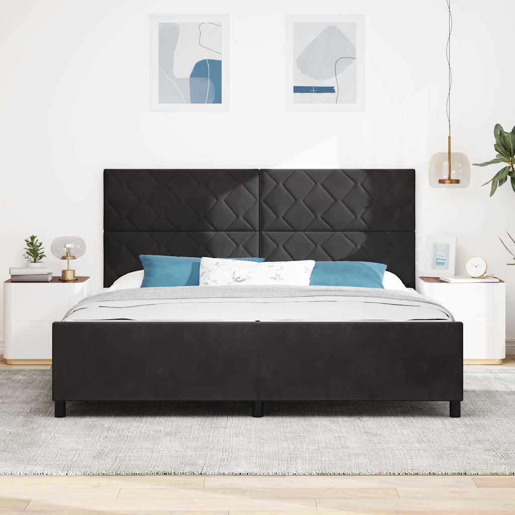 Κρεβάτι με ελατήρια με κεφαλάρι Μαύρο 200 x 200 cm Βελούδο - Pakobazaar