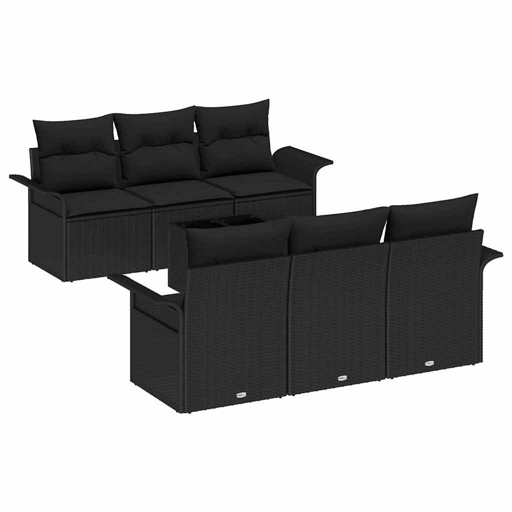 Σετ Καναπέ Κήπου με μαξιλάρι 7 pcs Μαύρο συνθετικό ρατάν