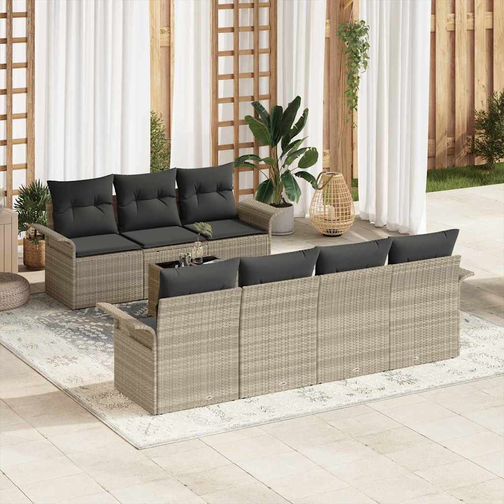 Σετ Καναπέ Κήπου με μαξιλάρι 8 pcs Ανοιχτό Γκρι και Σκούρο Γκρι