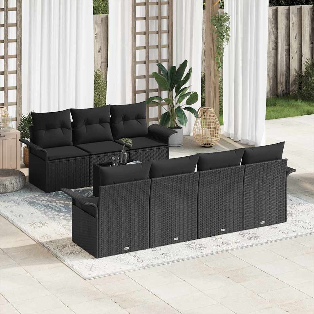 Σετ Καναπέ Κήπου με μαξιλάρι 8 pcs Μαύρο συνθετικό ρατάν - Pakobazaar