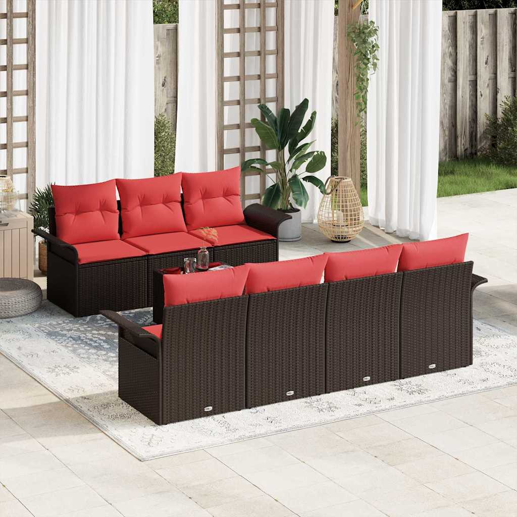 Σετ Καναπέ Κήπου 8 pcs Μπέζ και Κόκκινο συνθετικό ρατάν - Pakobazaar