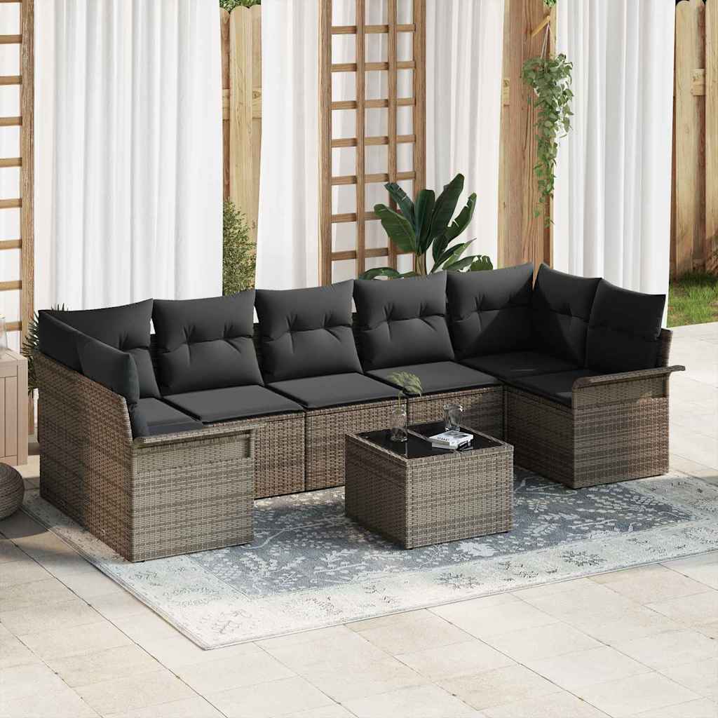 Σετ Καναπέ Κήπου με μαξιλάρι 8 pcs Γκρι συνθετικό ρατάν