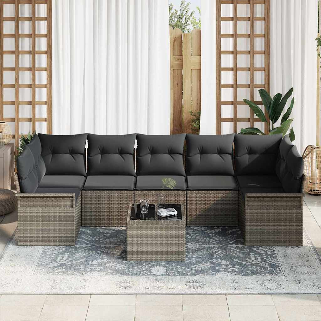 Σετ Καναπέ Κήπου με μαξιλάρι 8 pcs Γκρι συνθετικό ρατάν