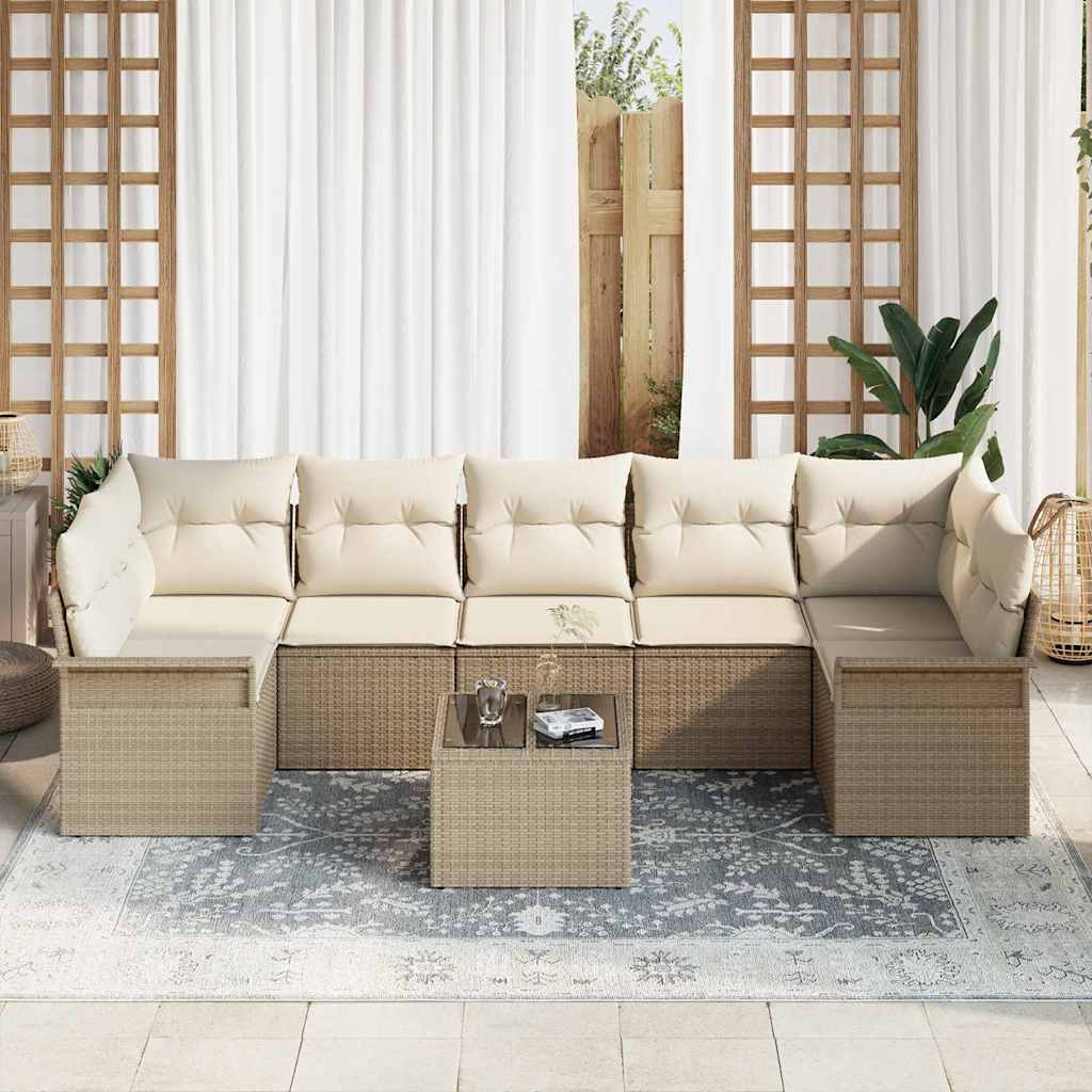 Σετ Καναπέ Κήπου 8 pcs Μπεζ και Κρέμα συνθετικό ρατάν - Pakobazaar