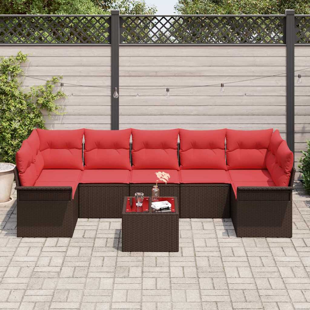 Σετ Καναπέ Κήπου 8 pcs Μπέζ και Κόκκινο συνθετικό ρατάν - Pakobazaar