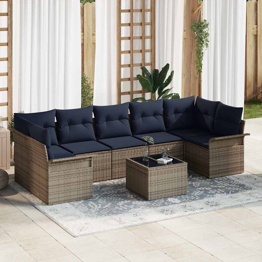 Σετ Καναπέ Κήπου 8 pcs Γκρι και Ναυτικό συνθετικό ρατάν - Pakobazaar