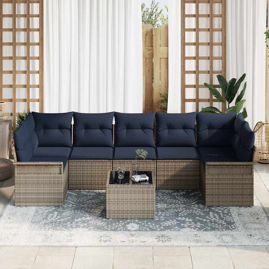 Σετ Καναπέ Κήπου 8 pcs Γκρι και Ναυτικό συνθετικό ρατάν - Pakobazaar