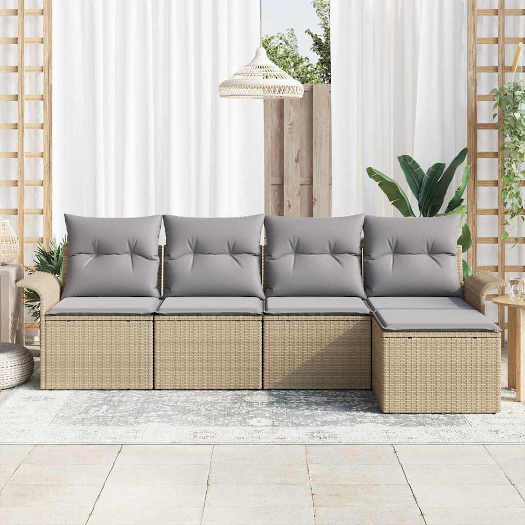 Σετ Καναπέ Κήπου με μαξιλάρι 5 pcs Μπεζ συνθετικό ρατάν