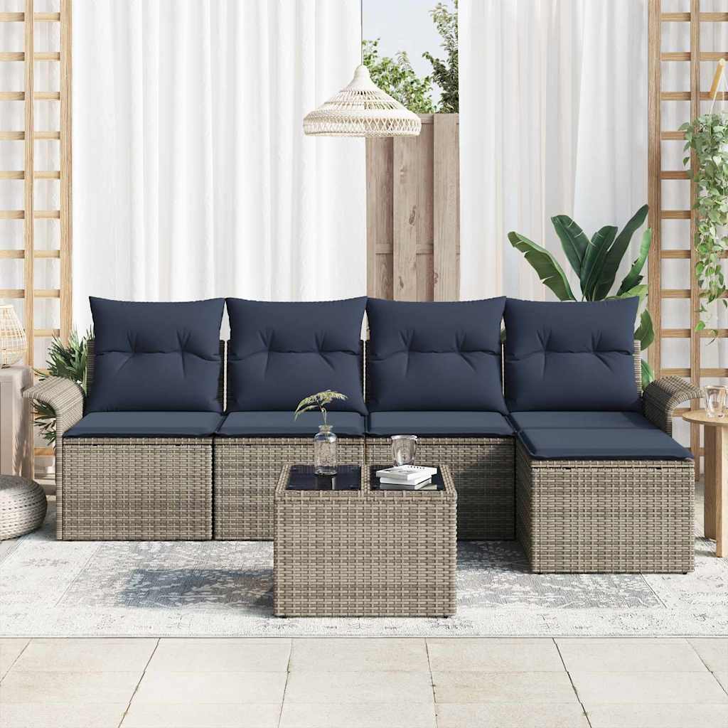 Σετ Καναπέ Κήπου με αποθήκευση 6 pcs Γκρι συνθετικό ρατάν - Pakobazaar
