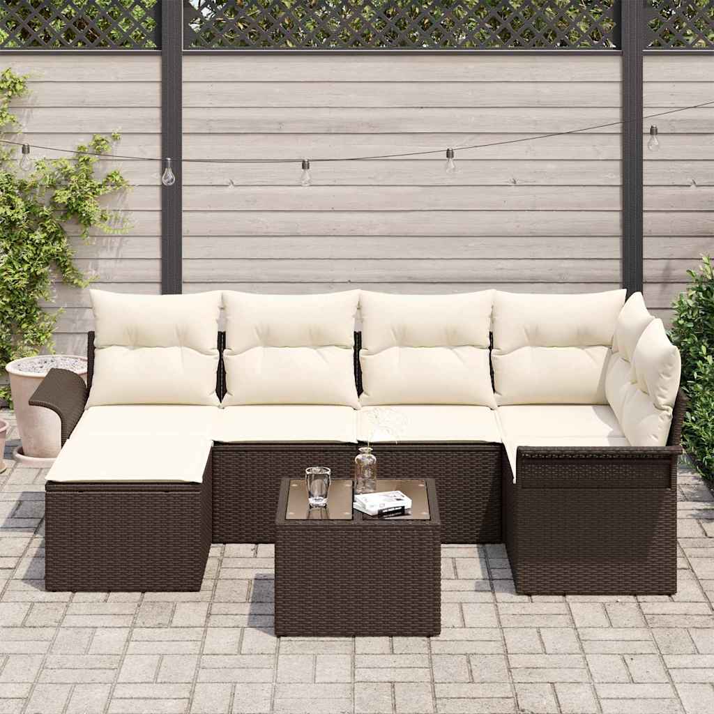 Σετ Καναπέ Κήπου με αποθήκευση 7 pcs Καφέ συνθετικό ρατάν