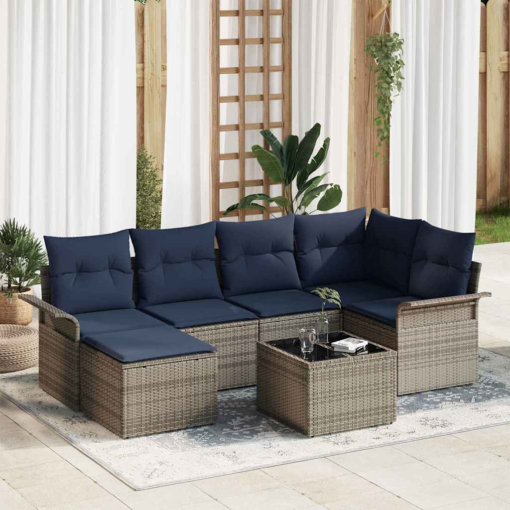 Σετ Καναπέ Κήπου με αποθήκευση 7 pcs Γκρι συνθετικό ρατάν - Pakobazaar