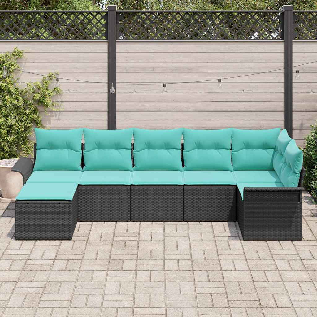Σετ Καναπέ Κήπου με αποθήκευση 7 pcs Μαύρο συνθετικό ρατάν - Pakobazaar