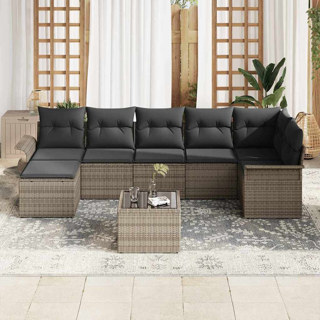 Σετ Καναπέ Κήπου με μαξιλάρι 8 pcs Γκρι Πολυ ράταν