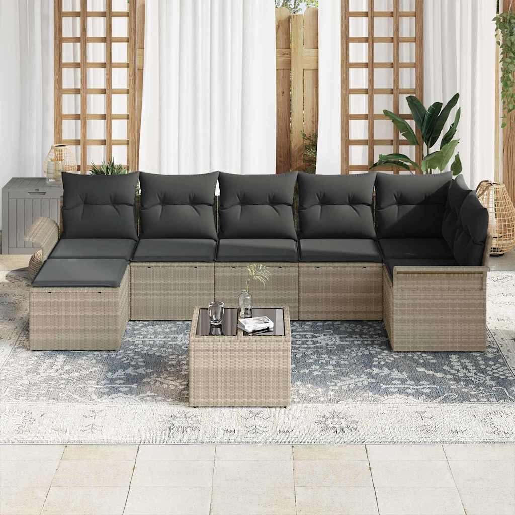 Σετ Καναπέ Κήπου με μαξιλάρι 8 pcs Ανοιχτό γκρι Πολυ ράταν