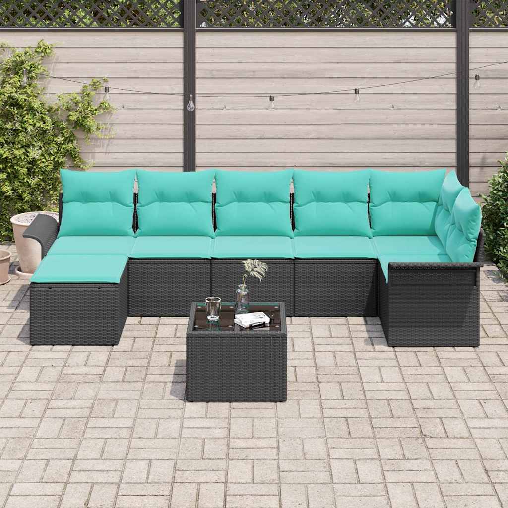 Σετ Καναπέ Κήπου με αποθήκευση 8 pcs Μαύρο συνθετικό ρατάν - Pakobazaar