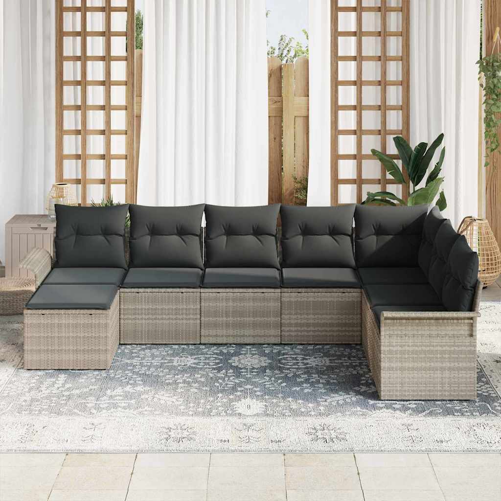 Σετ Καναπέ Κήπου με μαξιλάρι 8 pcs Ανοιχτό γκρι Πολυ ράταν