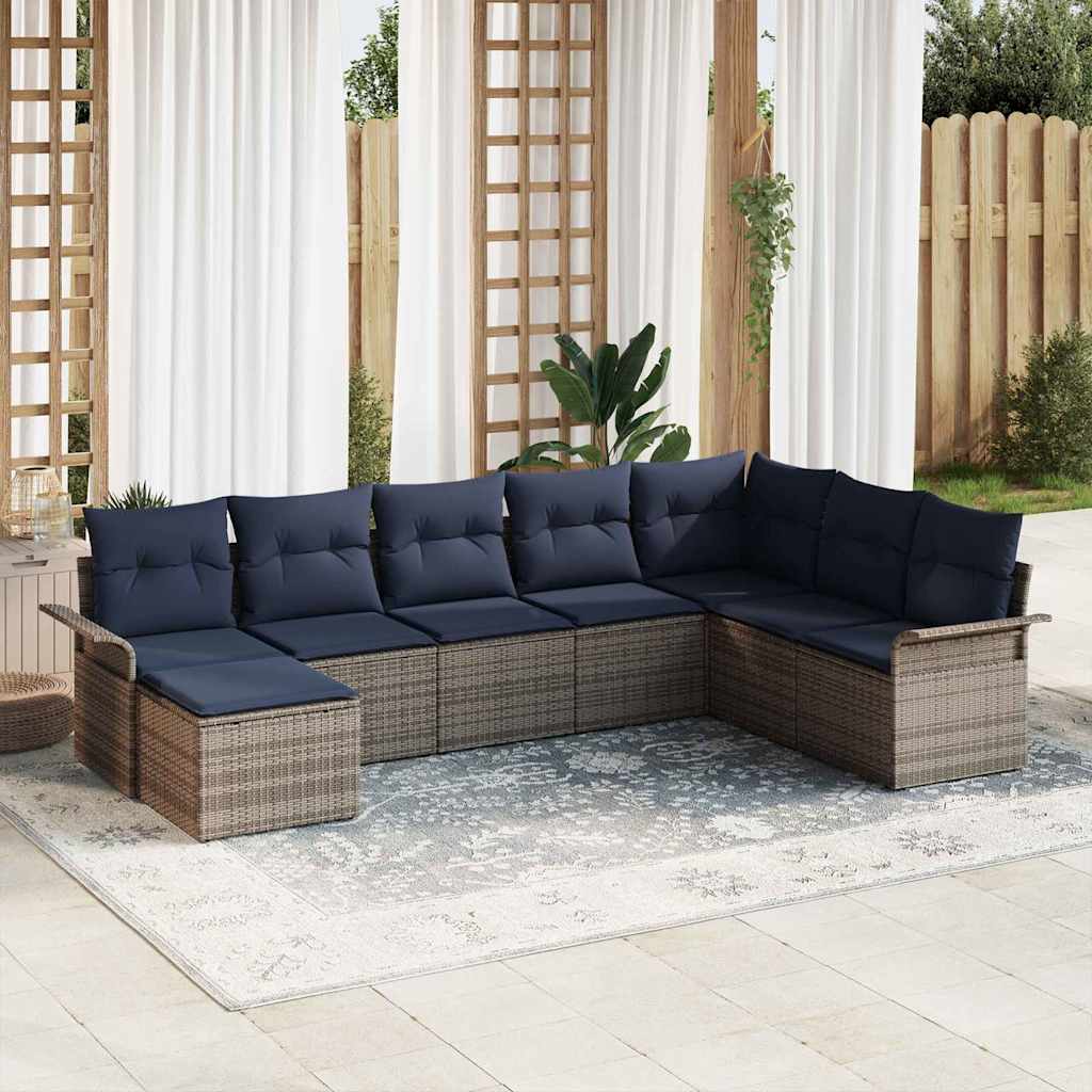 Σετ Καναπέ Κήπου με μαξιλάρι 8 pcs Ανοιχτό γκρι Πολυ ράταν - Pakobazaar