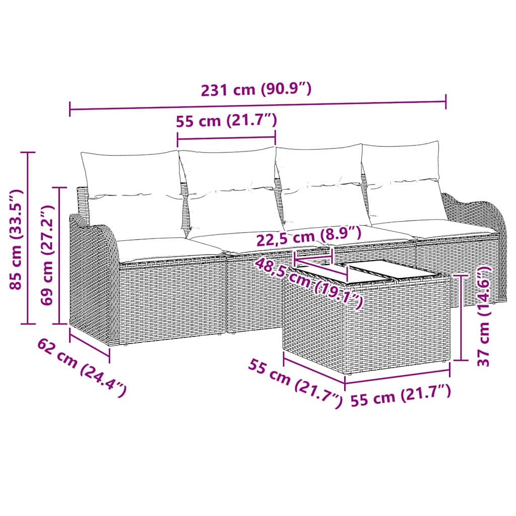 Σετ Καναπέ Κήπου με μαξιλάρι 5 pcs Ανοιχτό Γκρι και Σκούρο Γκρι