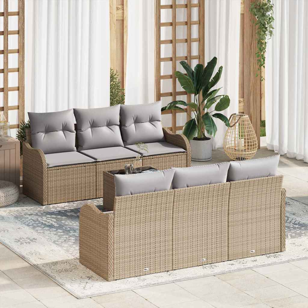 Σετ Καναπέ Κήπου με μαξιλάρι με αποθήκευση 7 pcs Μπεζ και Γκρι