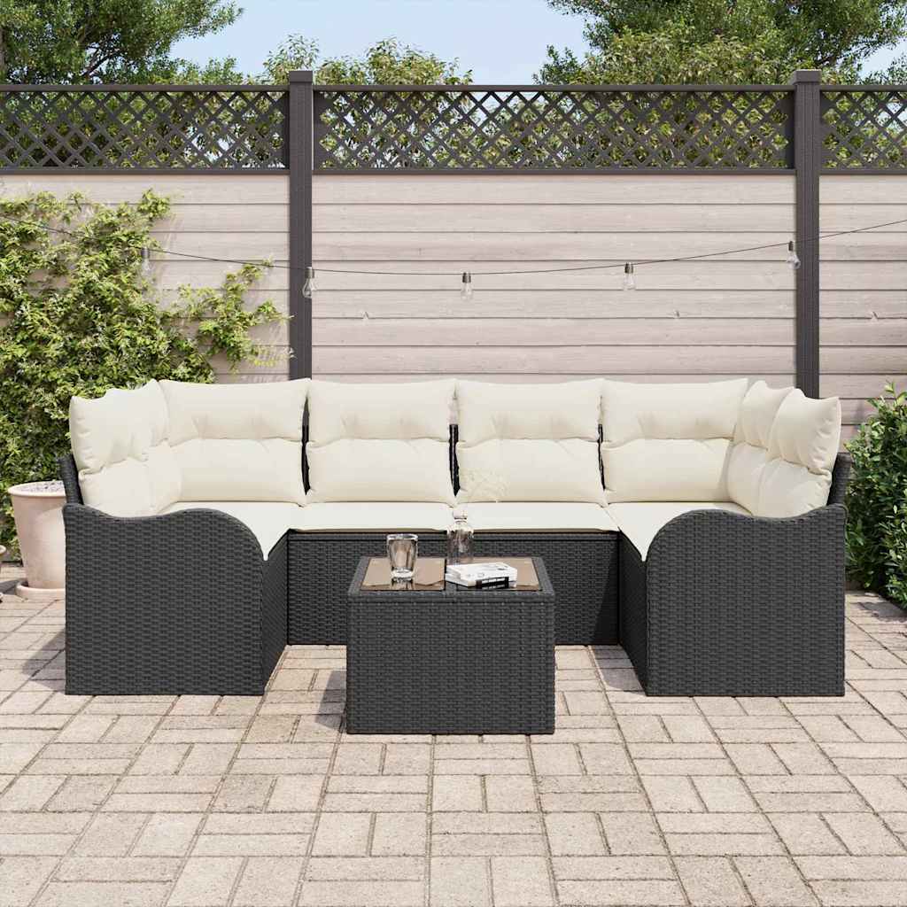 Σετ Καναπέ Κήπου με μαξιλάρι με μαξιλάρι 7 pcs Μαύρο και Κρέμα - Pakobazaar