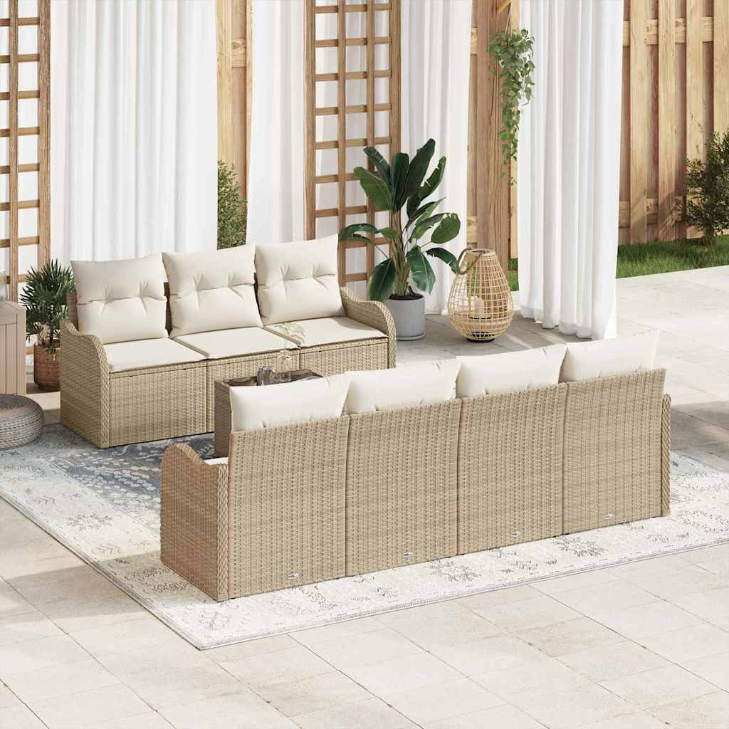 Σετ Καναπέ Κήπου με μαξιλάρι με αποθήκευση 8 pcs Μπεζ και Κρέμα