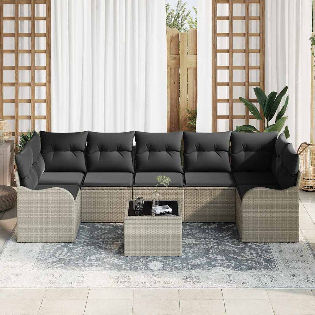 Σετ Καναπέ Κήπου με μαξιλάρι 8 pcs Ανοιχτό Γκρι και Σκούρο Γκρι