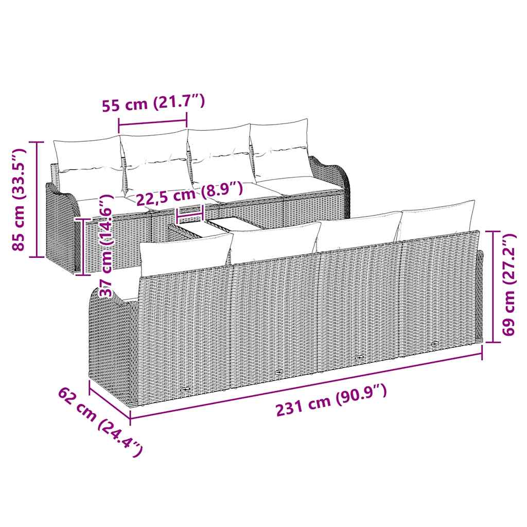 Σετ Καναπέ Κήπου με μαξιλάρι με αποθήκευση 9 pcs Μπεζ και Γκρι