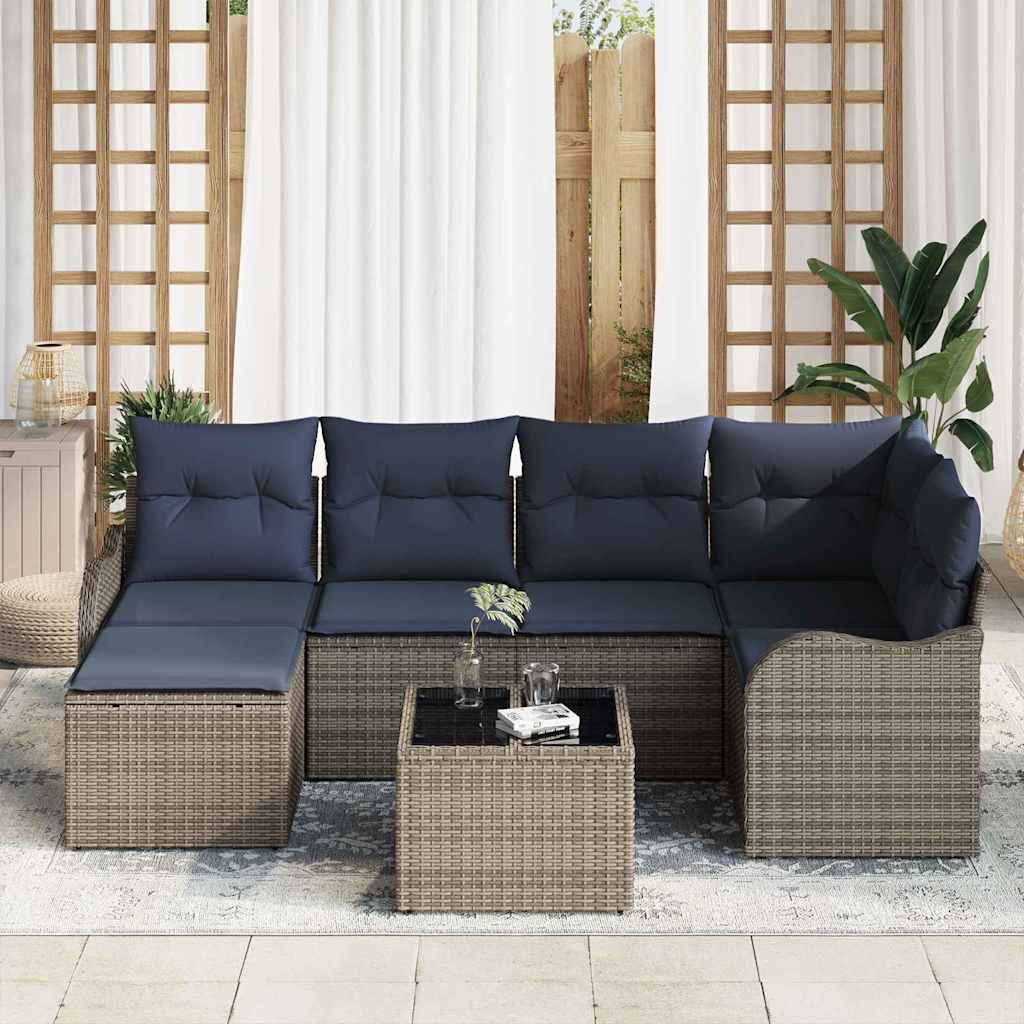 Σετ Καναπέ Κήπου 7 τμχ. Γκρι και Navy Blue συνθετικό ρατάν