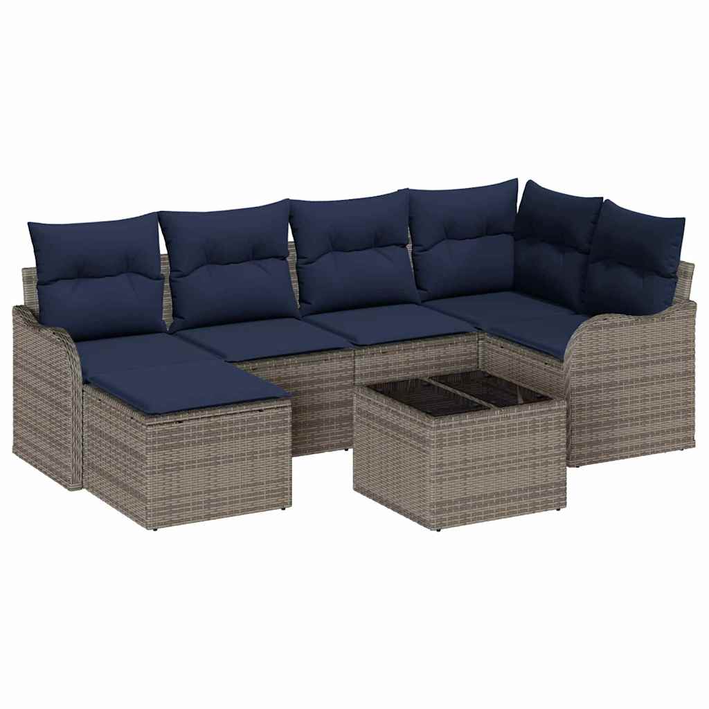 Σετ Καναπέ Κήπου 7 τμχ. Γκρι και Navy Blue συνθετικό ρατάν