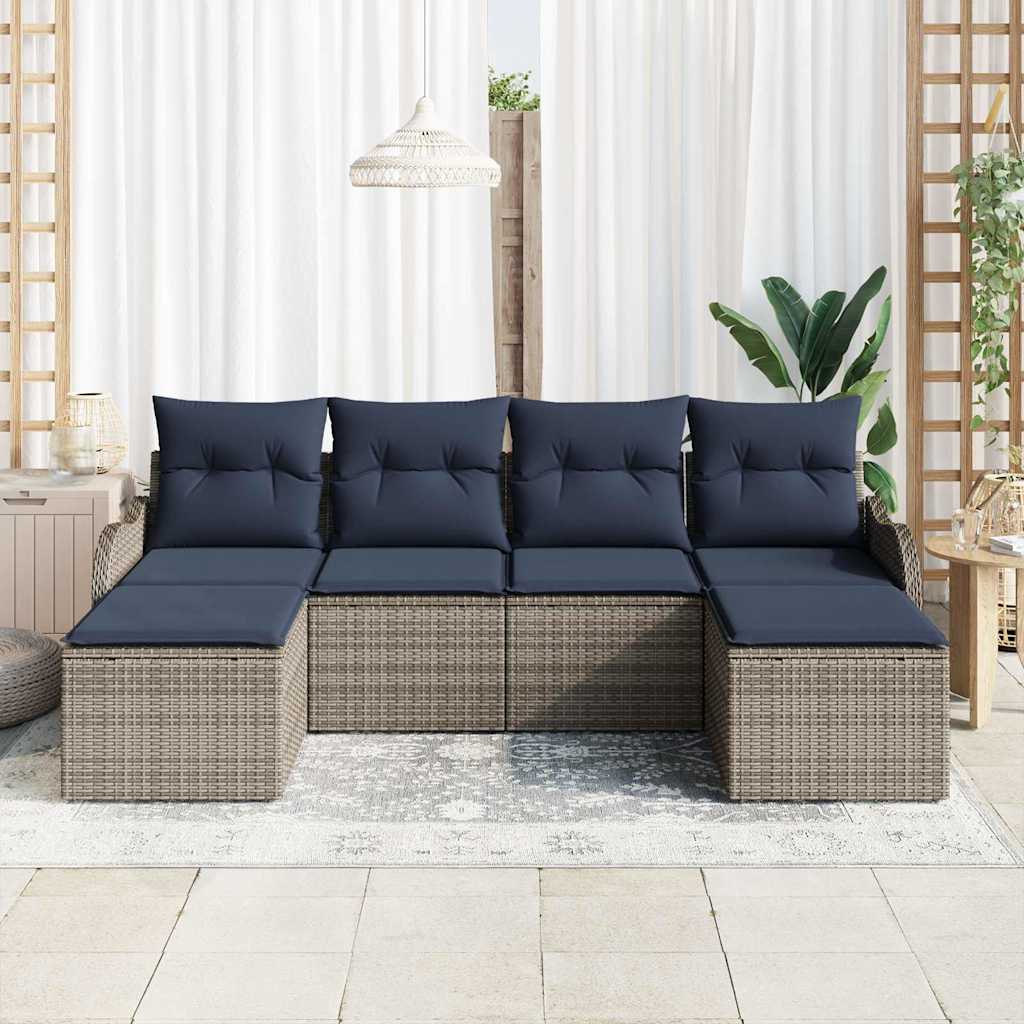 Σετ Καναπέ Κήπου 6 τμχ. Γκρι και Navy Blue συνθετικό ρατάν