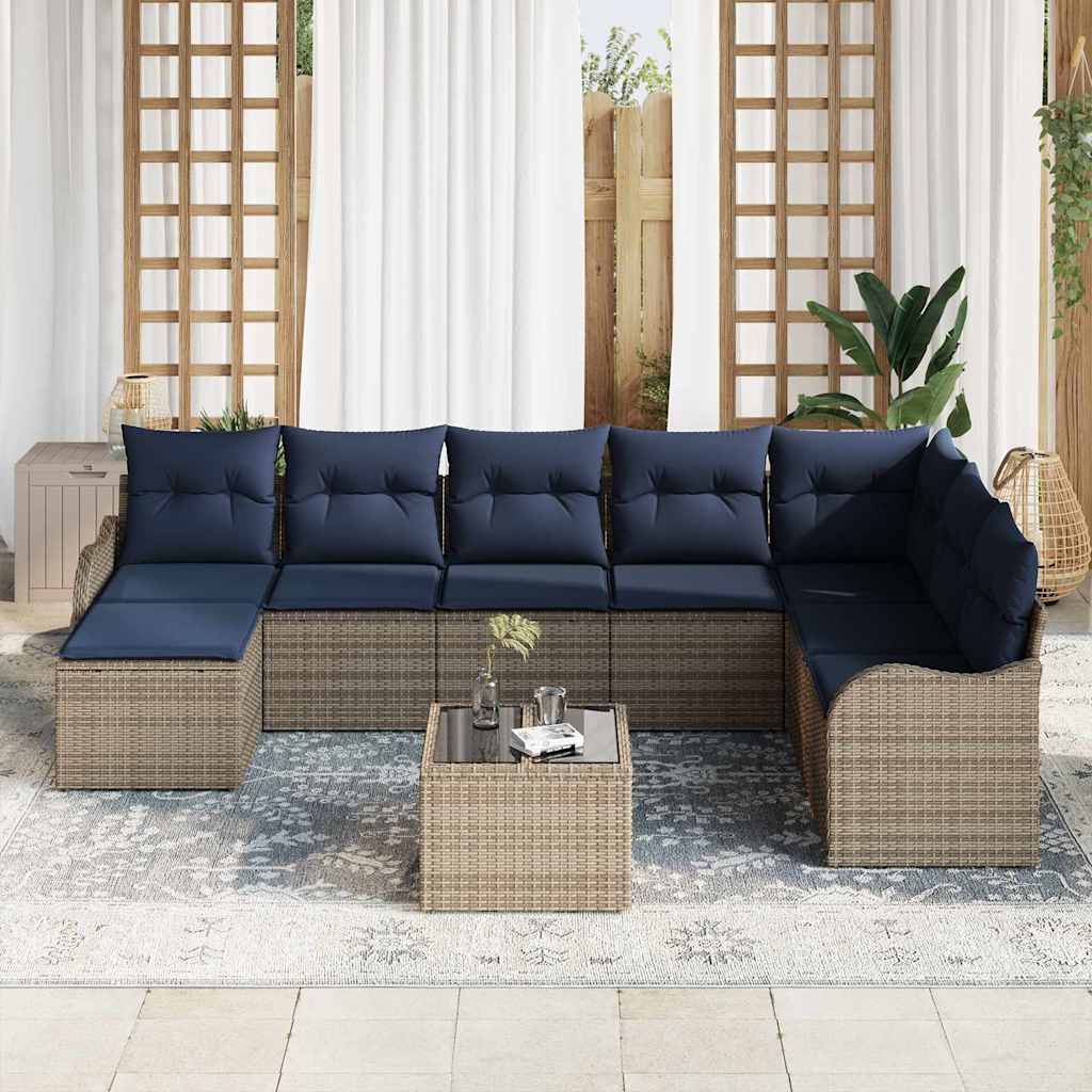 Σετ Καναπέ Κήπου 9 τμχ. Γκρι και Navy Blue συνθετικό ρατάν