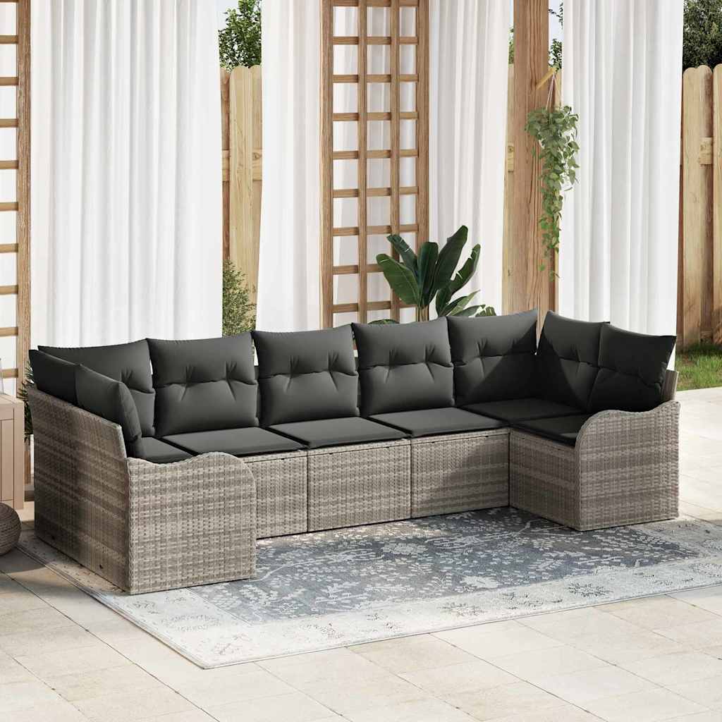 Σετ Καναπέ Κήπου με αποθήκευση 7 pcs Ανοιχτό γκρι Πολυ ράταν