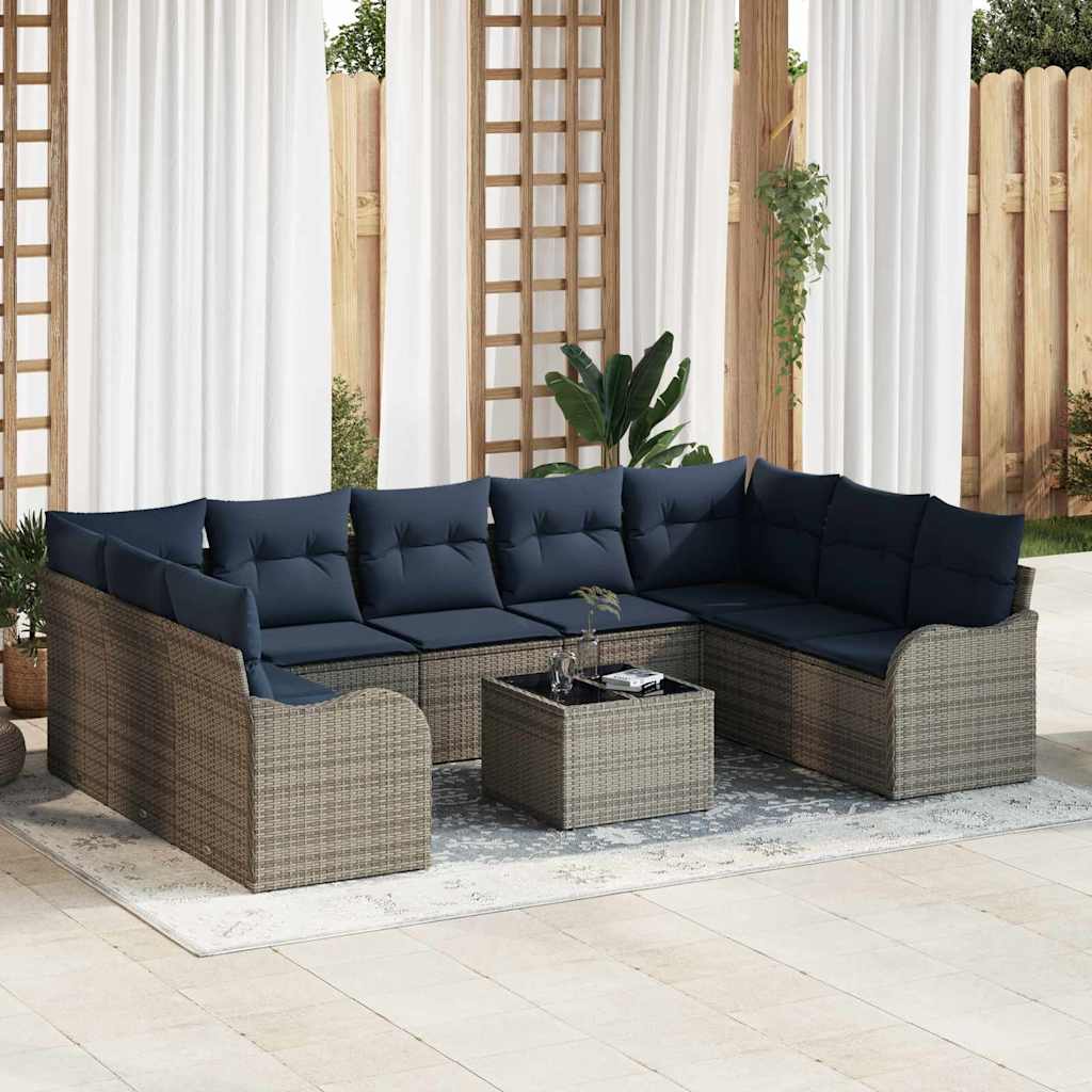 Σετ Καναπέ Κήπου 10 τμχ. Γκρι και Navy Blue συνθετικό ρατάν