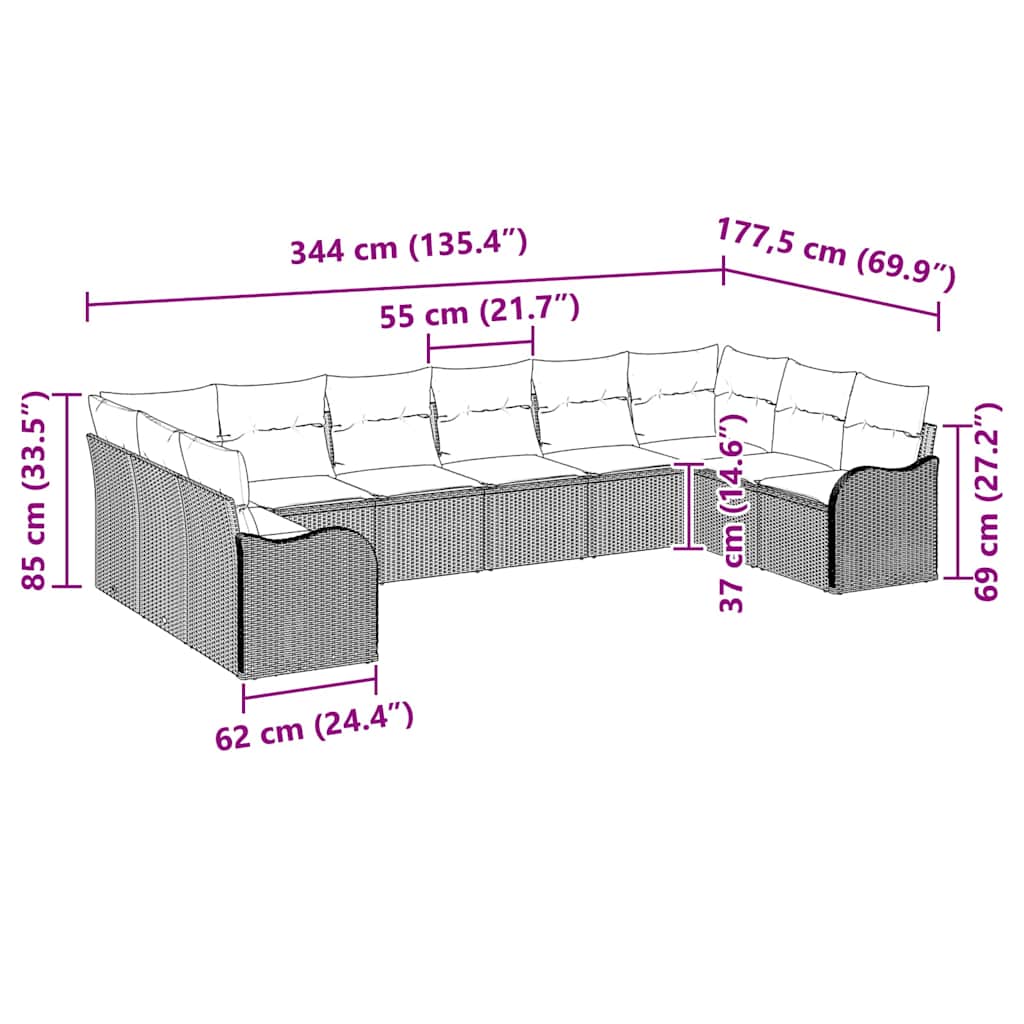 Σετ Καναπέ Κήπου 10 pcs μπεζ και ανοιχτό γκρι συνθετικό ρατάν