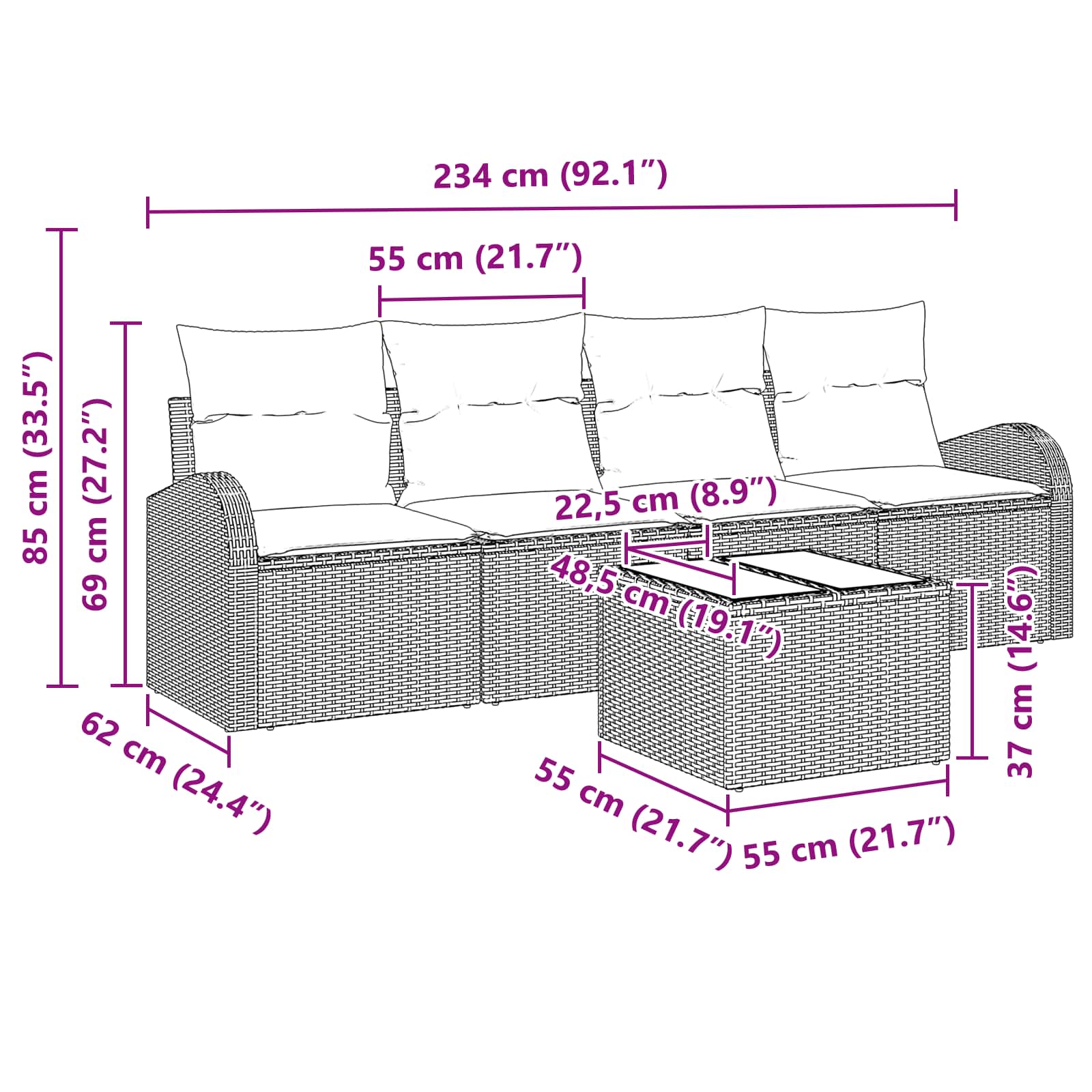 Σετ Καναπέ Κήπου 5 pcs Μαύρο και Τυρκουάζ συνθετικό ρατάν - Pakobazaar