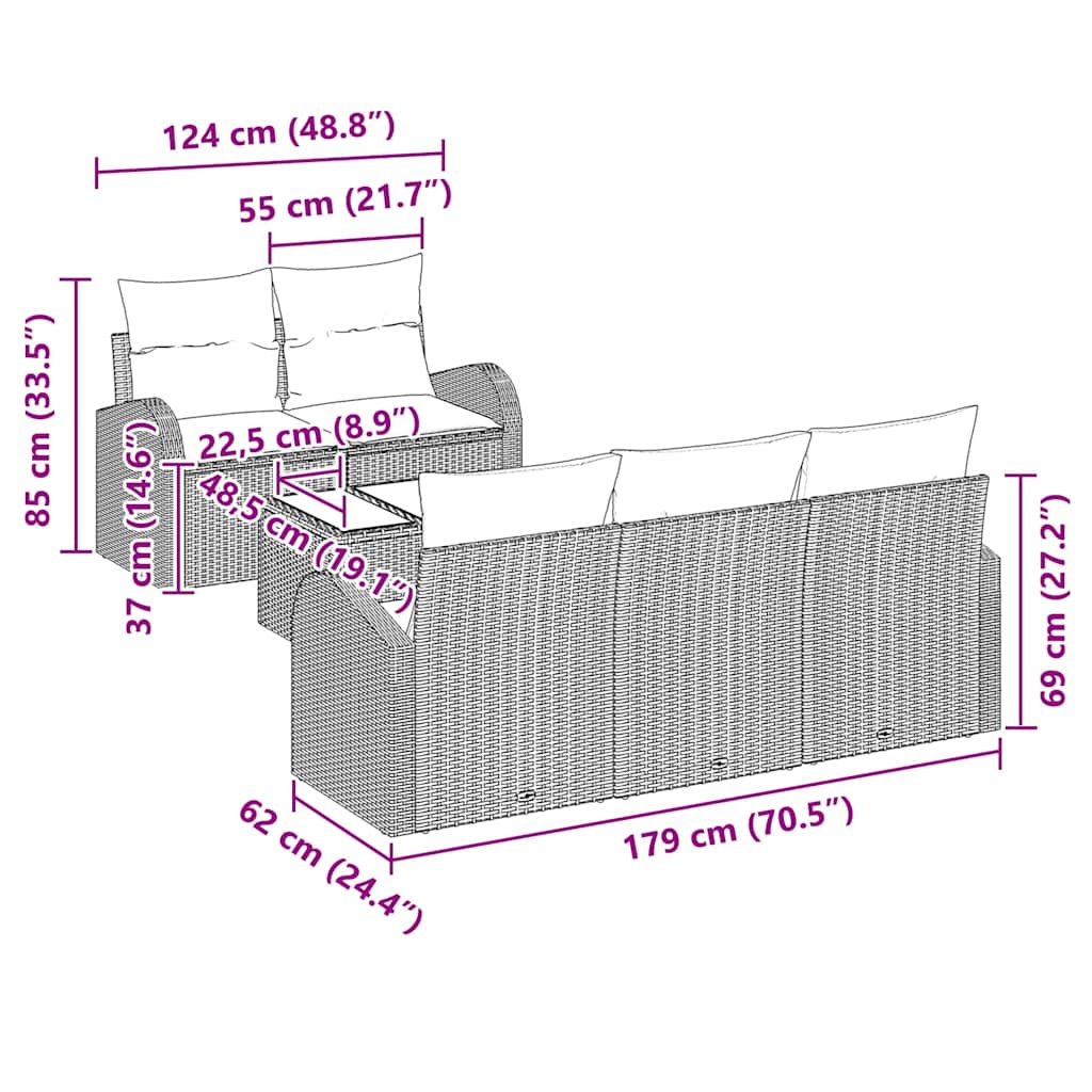 Σετ Καναπέ Κήπου με αποθήκευση 6 pcs Γκρι συνθετικό ρατάν