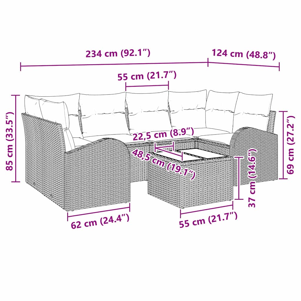 Σετ Καναπέ Κήπου με μαξιλάρι με μαξιλάρι 7 pcs Μαύρο και Κρέμα - Pakobazaar
