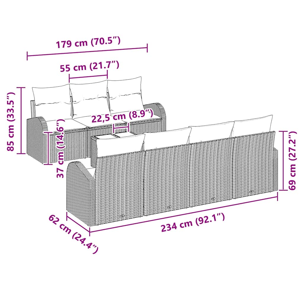 Σετ Καναπέ Κήπου με μαξιλάρι με αποθήκευση 8 pcs Μπεζ και Γκρι