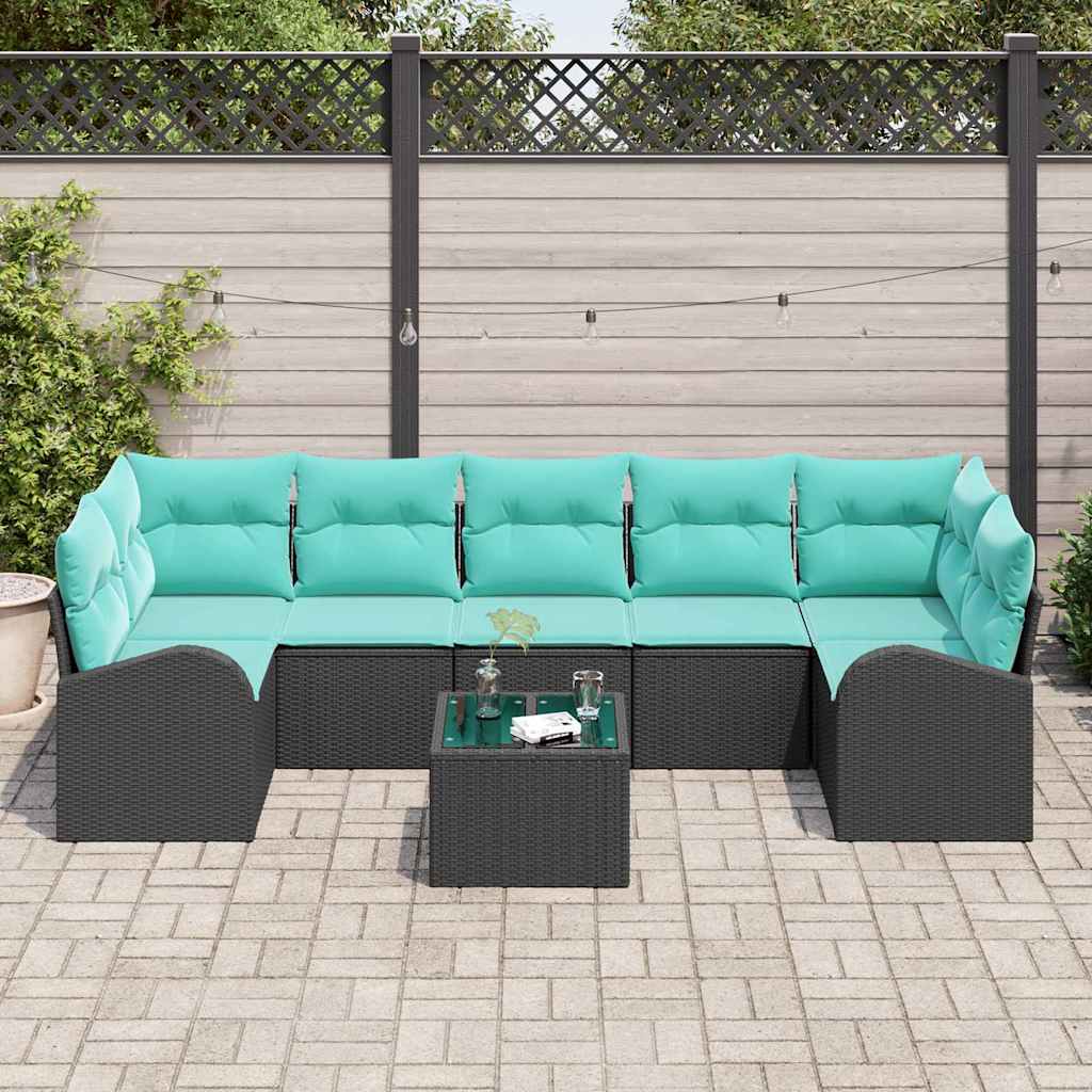 Σετ Καναπέ Κήπου 8 pcs Μαύρο και Τυρκουάζ συνθετικό ρατάν - Pakobazaar