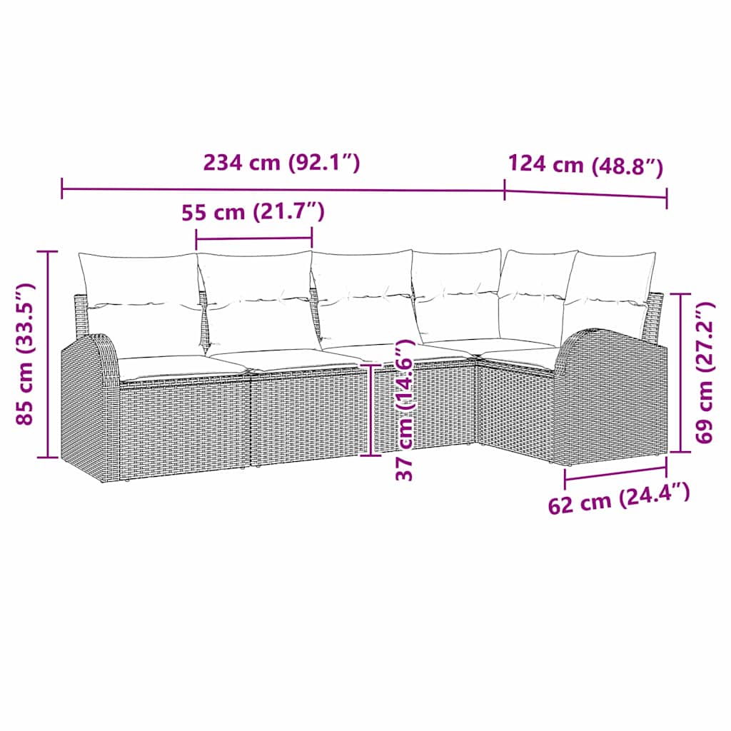 Σετ Καναπέ Κήπου 5 pcs Μπεζ και Λευκό συνθετικό ρατάν