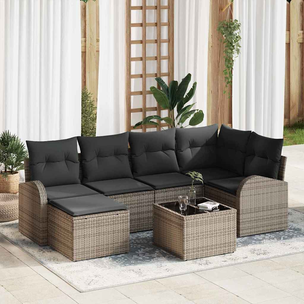 Σετ Καναπέ με μαξιλάρι με αποθήκευση 7 pcs Γκρι συνθετικό ρατάν
