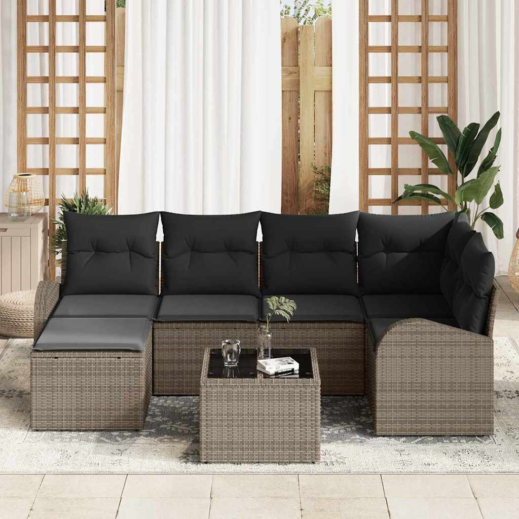 Σετ Καναπέ με μαξιλάρι με αποθήκευση 7 pcs Γκρι συνθετικό ρατάν