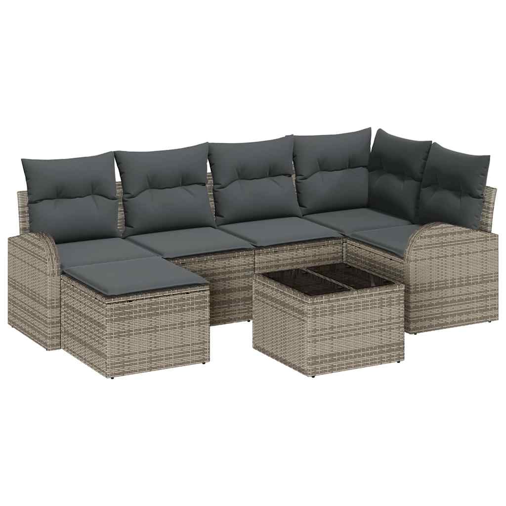 Σετ Καναπέ με μαξιλάρι με αποθήκευση 7 pcs Γκρι συνθετικό ρατάν