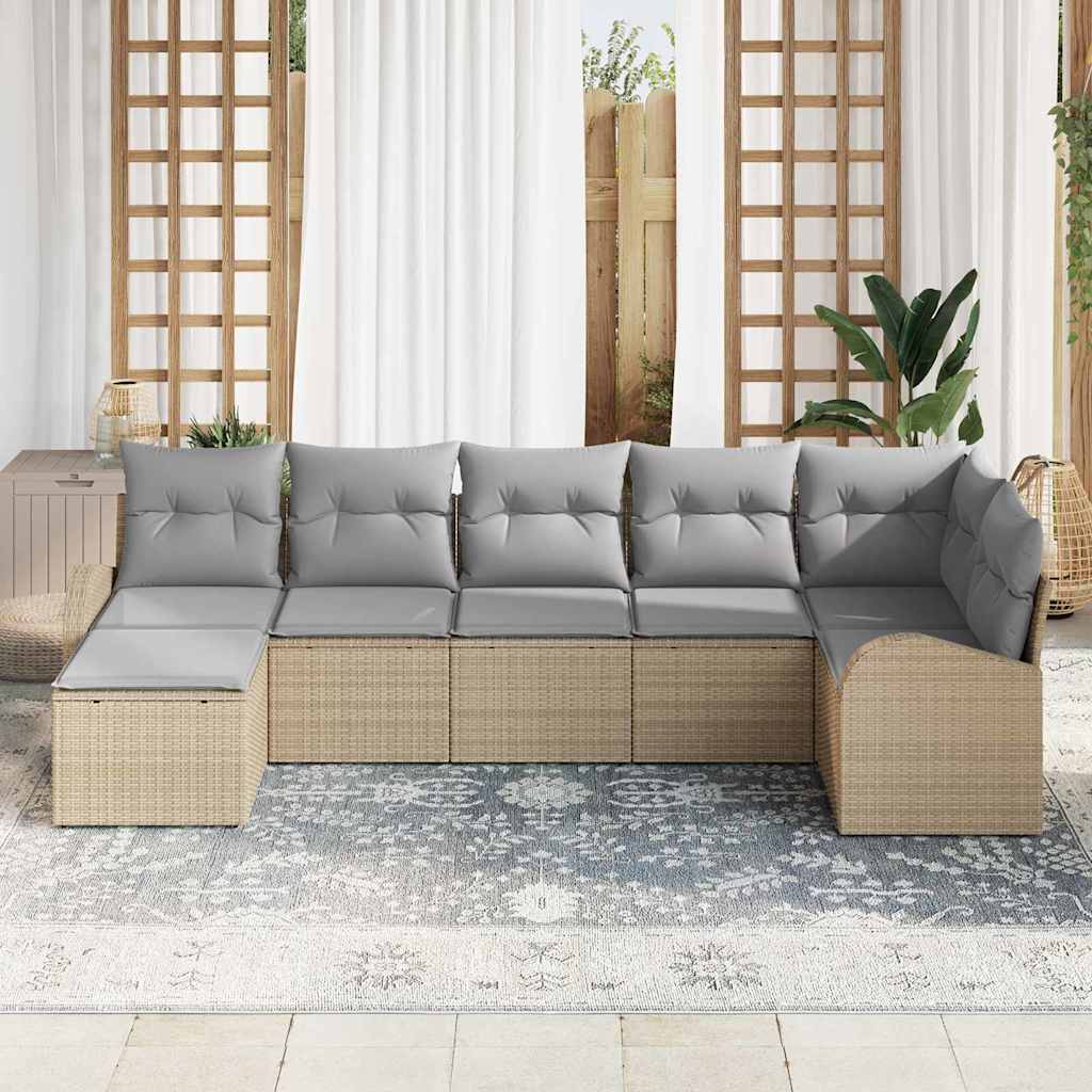 Σετ Καναπέ με μαξιλάρι με αποθήκευση 7 pcs Μπεζ συνθετικό ρατάν
