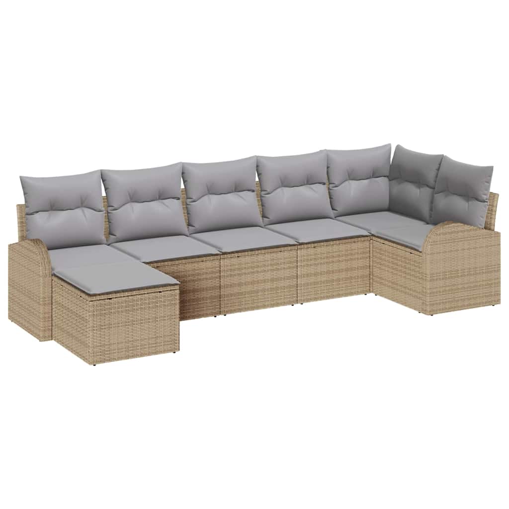 Σετ Καναπέ με μαξιλάρι με αποθήκευση 7 pcs Μπεζ συνθετικό ρατάν