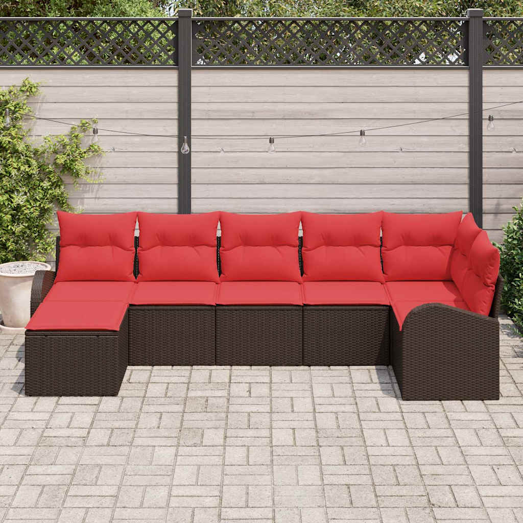 Σετ Καναπέ με μαξιλάρι 7 pcs Καφέ και Κόκκινο συνθετικό ρατάν - Pakobazaar