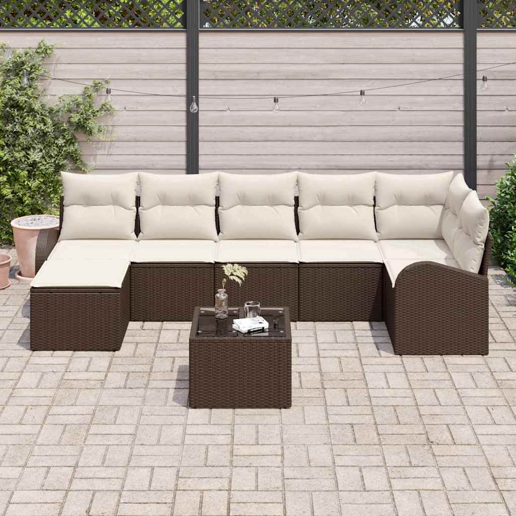 Σετ Καναπέ με μαξιλάρι με αποθήκευση 8 pcs Καφέ συνθετικό ρατάν